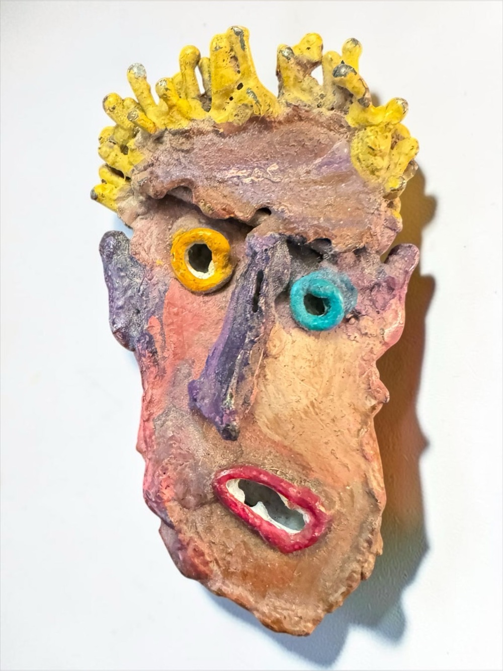 Handmade Weird Brutalist Abstract Face Pin Brooch Clay